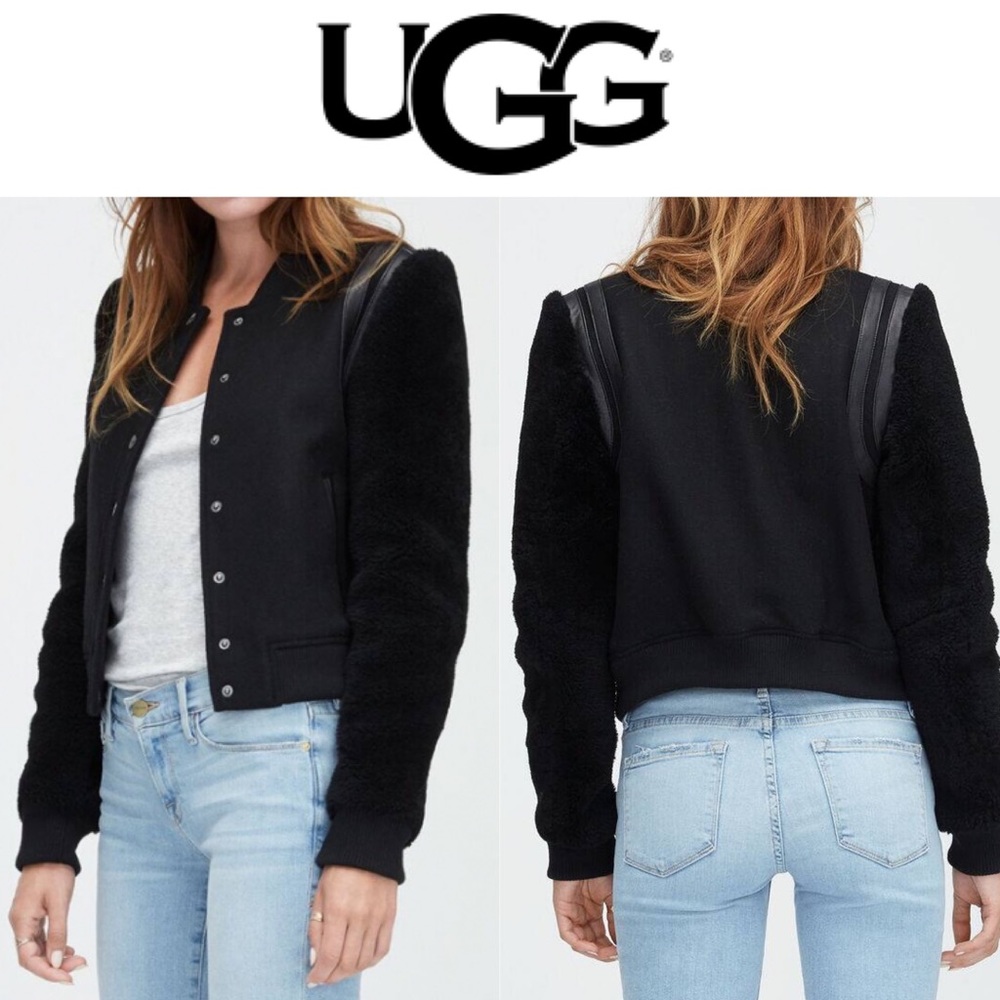 🔖 S UGG Wool Leather Sherpa Varsity Bomber Jacket - Picture 2 of 13